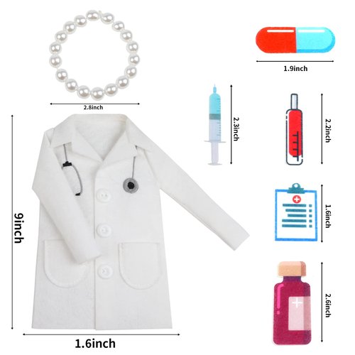 LOMIMOS White Wine Women Doctor Coat, Felt Ceremony Wine Wrapping Cover with Syringe Capsules Necklace for Graduation Retirement Medical Practitioner