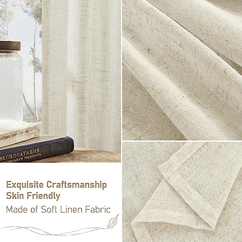 Ivory Semi Sheer Linen Curtains 84 Inch - Light Filtering Drapes (Set of 2)