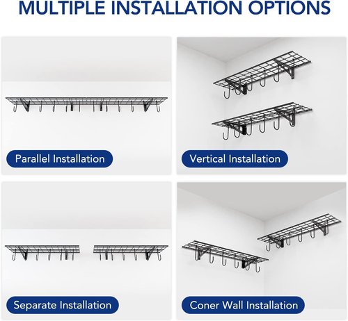 FLEXIMOUNTS Garage Wall Shelving System - 1x4 Ft Storage Rack with 6 Bike Hooks | 150 lbs Capacity