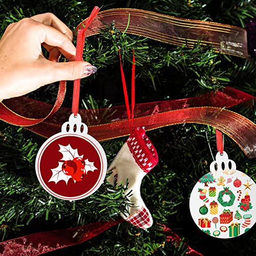 Jetec 72 Pcs Sublimation MDF Christmas Ornaments Blank with Holes & Ribbons