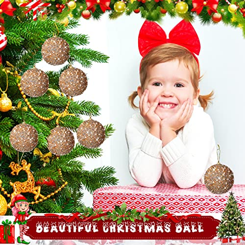 Champagne 6-Piece Christmas Ball Ornaments 4in Glitter Pearls Foam PVC