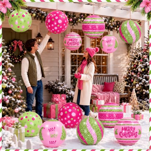 Jetec 24 Inch 12 Pack Pink & Green Giant Christmas Inflatable Ornaments