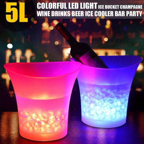 PeSandy LED Ice Bucket, 5L Large Capacity Wine Ice Bucket Drink Containers with Multi Colors Changing for Party/Home/Bar, Waterproof Champagne Retro Wine Drink Beer Beverage (2PCS, Battery Powered)
