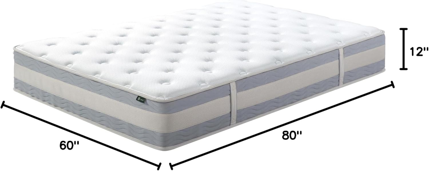 ZINUS 12 Inch Queen Comfort Support Hybrid Mattress - Fiberglass Free, Medium Plush, Motion Isolation, Safe Materials