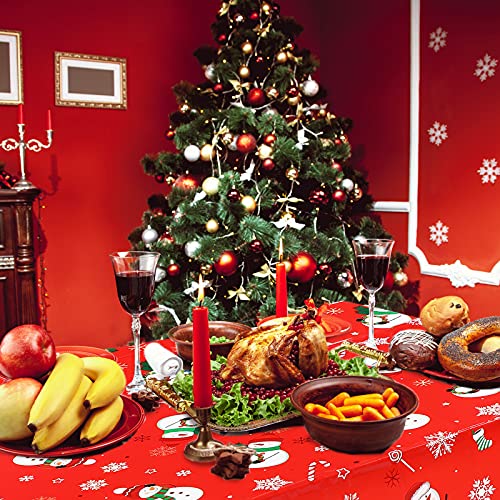 Irenare Red Snowman Christmas Tablecloth 54x108 in - 1 Pcs Winter Snowflake Plastic