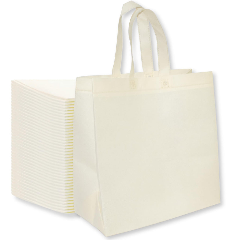 Bagways 50 PACK Reusable Grocery Bags with Handles, Durable, Foldable, Washable Eco-Friendly Shopping Totes, 14x6.5x14 Inch, Cream