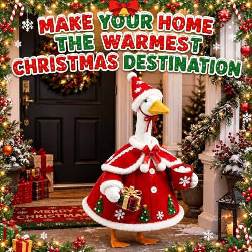 Bigwish Christmas Red Porch Goose Outfit Set for 23" Statues Holiday Decor