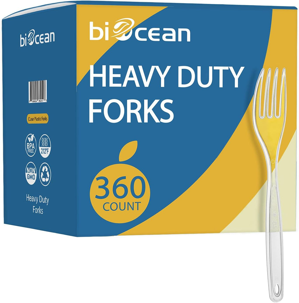 Skiennix Clear Plastic Utensils - 360 Heavy-Duty Disposable Forks | Bulk Silverware for Parties