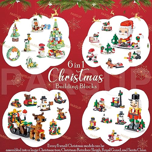 PARSUP 6-in-1 Christmas Advent Calendar Blocks (Red/Blue/White) – 24 Doors