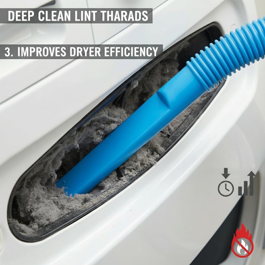Skiennix Dryer Vent Cleaner Kit - 31.5" Flexible Lint Vacuum Attachment | Universal Fit, Reduces Fire Hazards, Deep Cleans Clogged Vents (Blue)