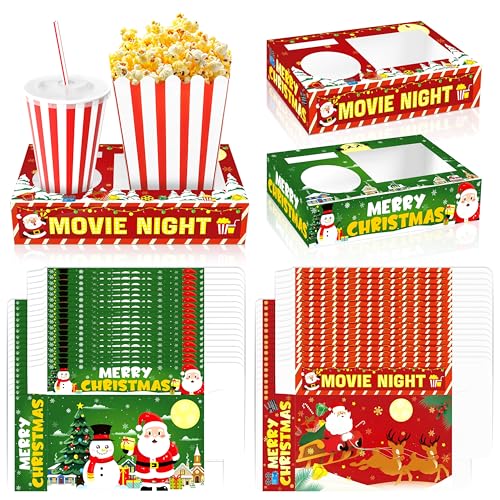 36PCS Christmas Snack Trays with Santa & Snowman Design - Holiday Party Supplies for Popcorn & Drinks