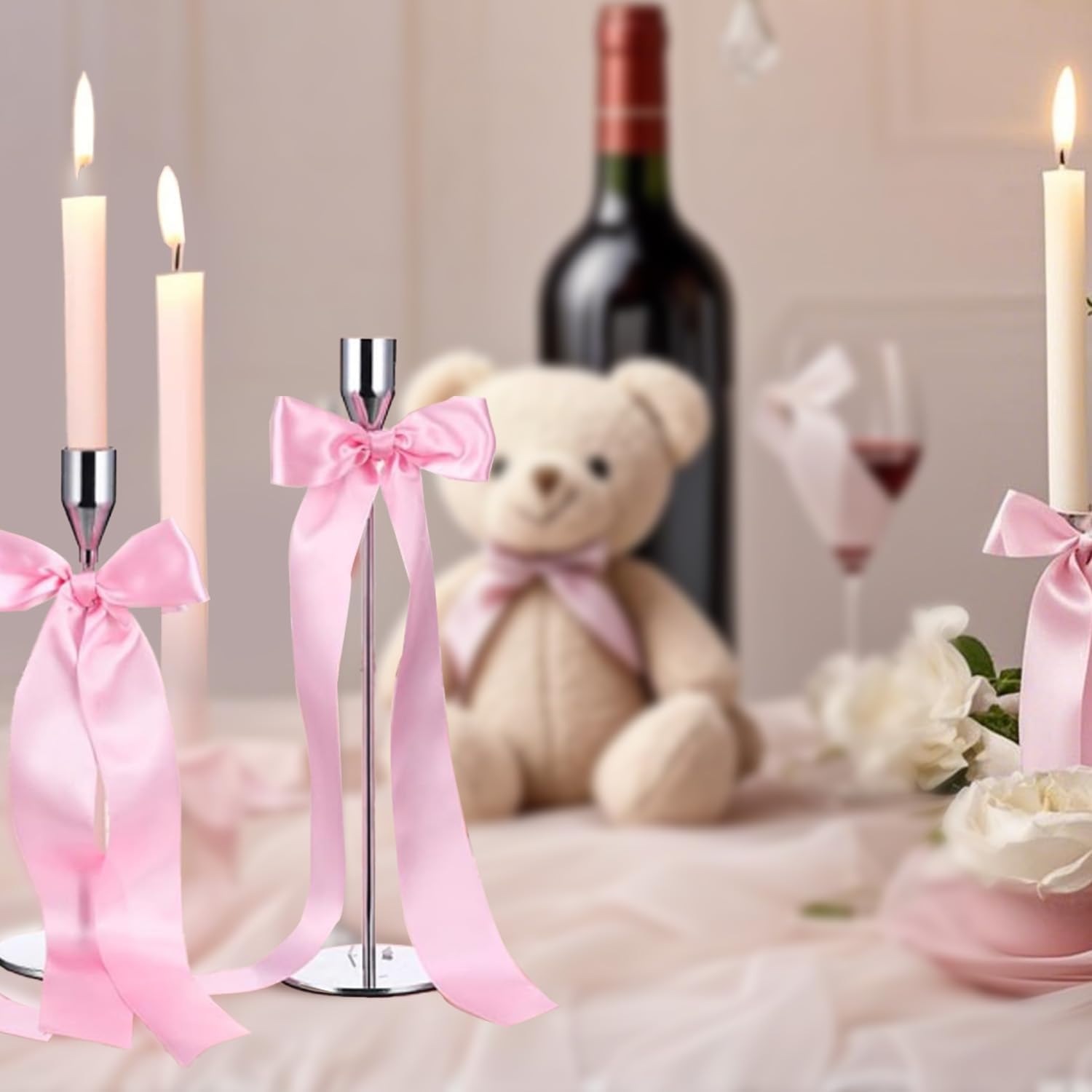 Regine Switzerland 16-Piece Pink Candlestick Bow Set - 13-Inch Decorative Ribbons for Weddings & Home Decor