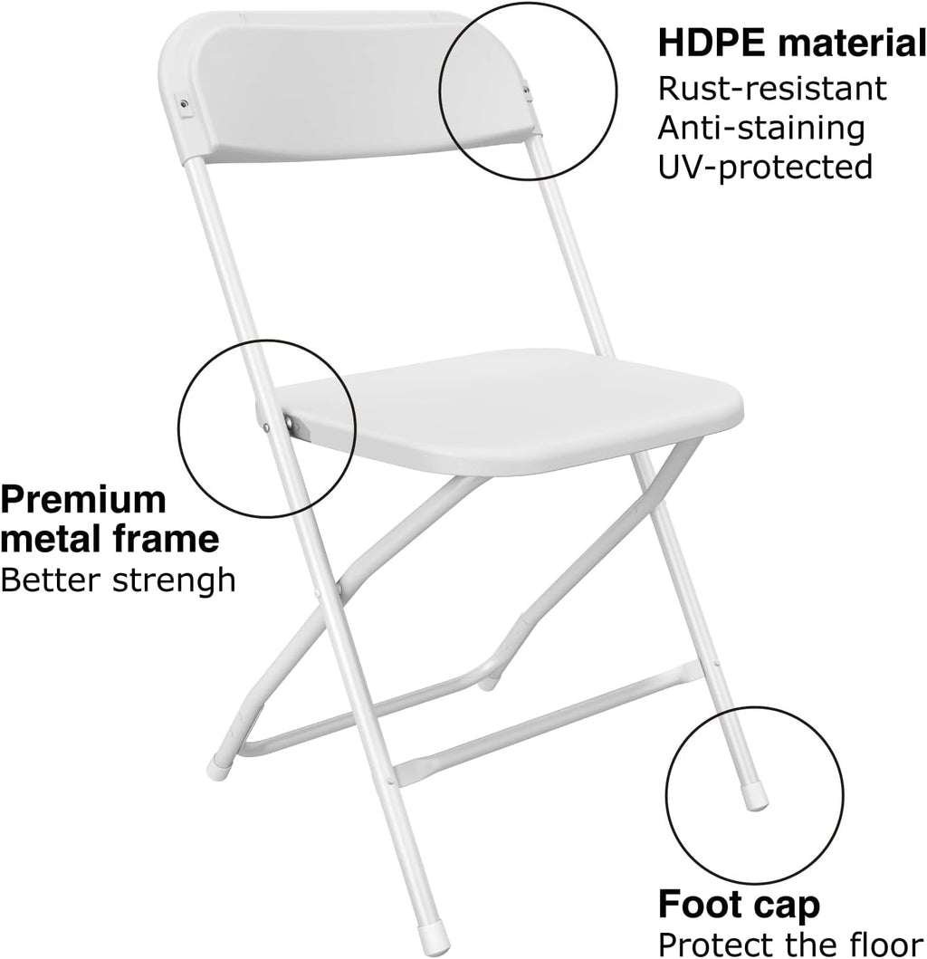 Regine Switzerland White Folding Chairs - Portable Stackable Plastic Seating for Events | 350lbs Capacity