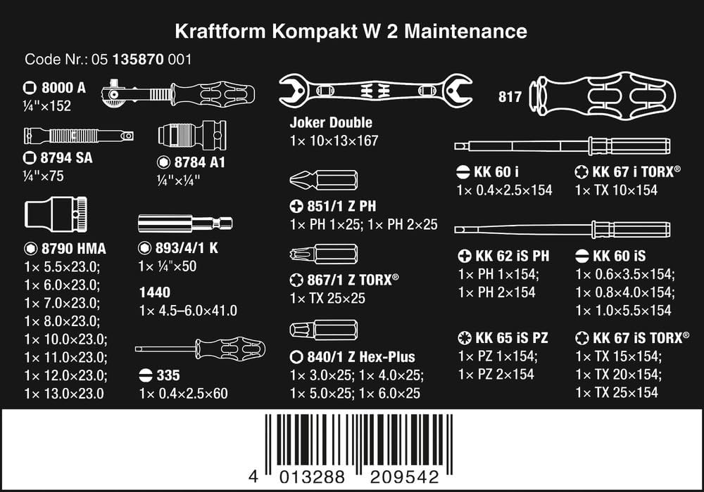 Wera 5135870001 Kraftform Kompakt W 2 Tool Set - 35-Piece Maintenance Kit for Professionals