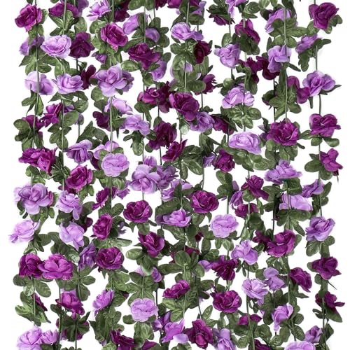 Purple Rose Garland - 9 Pack 72 FT Silk Flower Vines for Decor