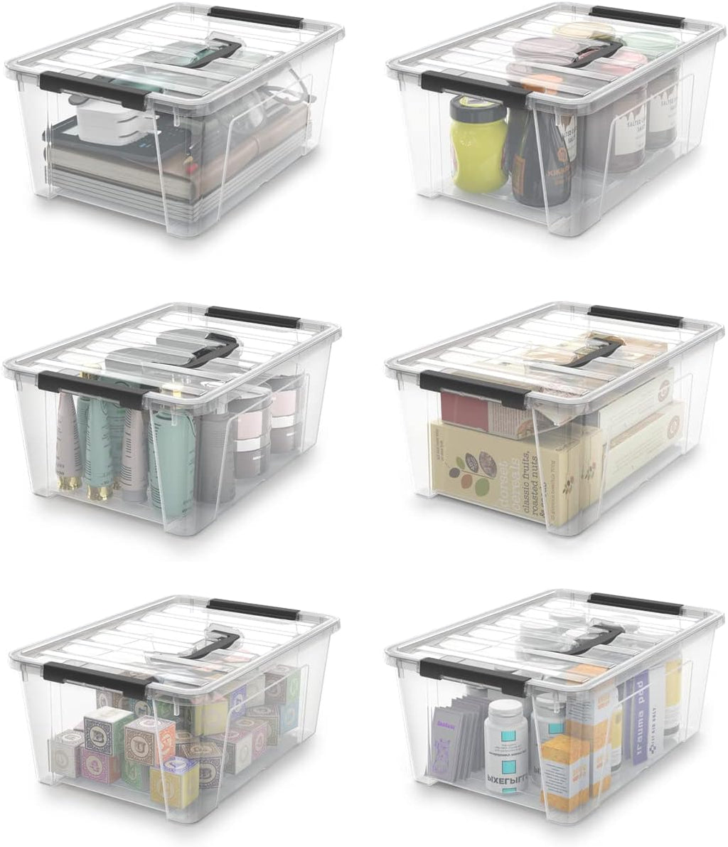 WYT Clear Storage Latch Bins - 6-Pack Organizer Boxes with Handles and Lids | 5-Litre Capacity