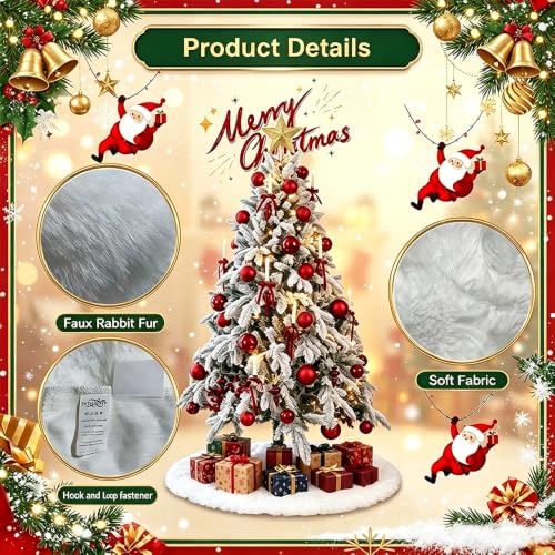 23 Inch Faux Rabbit Fur White Tree Skirt - Xmas Mini Snow White Decor, DOMAINTV