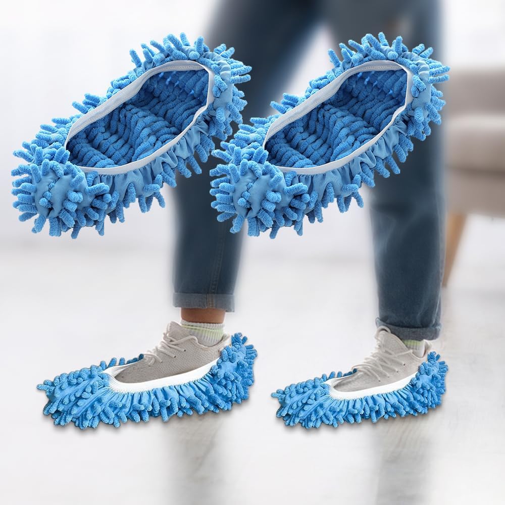 Skiennix Mop Slippers - 2 Pcs Blue Microfiber Cleaning Pads | Soft, Washable & Perfect for Floor Care