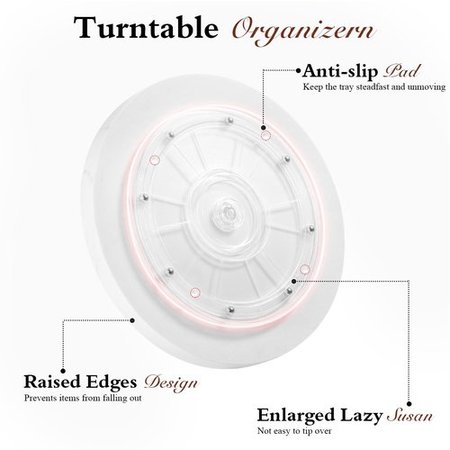 Luxspire Turntable Lazy Susan for Table Top, Marble Round Tray 10.63 inch, Lazy Susan for Cabinet Dining Table Kitchen Pantry, Rotating Bathroom Countertop Organizer, Gravel White