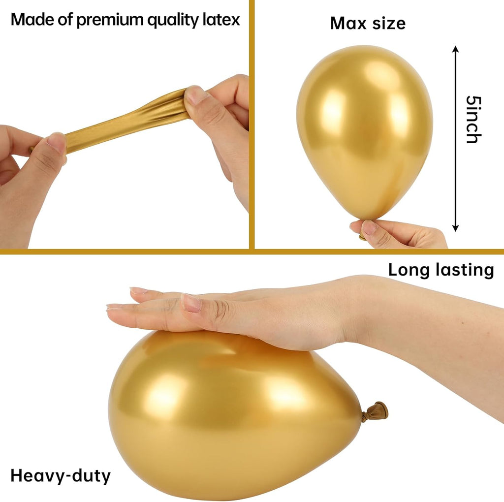 RUBFAC Gold Balloons - 120pcs 5-Inch Chrome Metallic Latex Balloons for Graduation & Wedding Decor