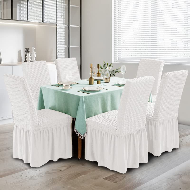Stretch Dining & Dorm Chair Slipcover with Skirt - Washable White Cover