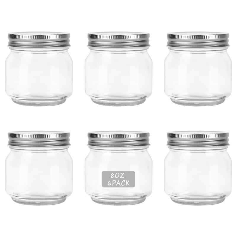 HOXHA 6 Pack Glass Regular Mouth Mason Jars, 8 oz Clear Glass Jars with Lids for Sealing, Canning Jars for Food Storage, Overnight Oats, Dry Food, Snacks, Candies, Jam, Honey
