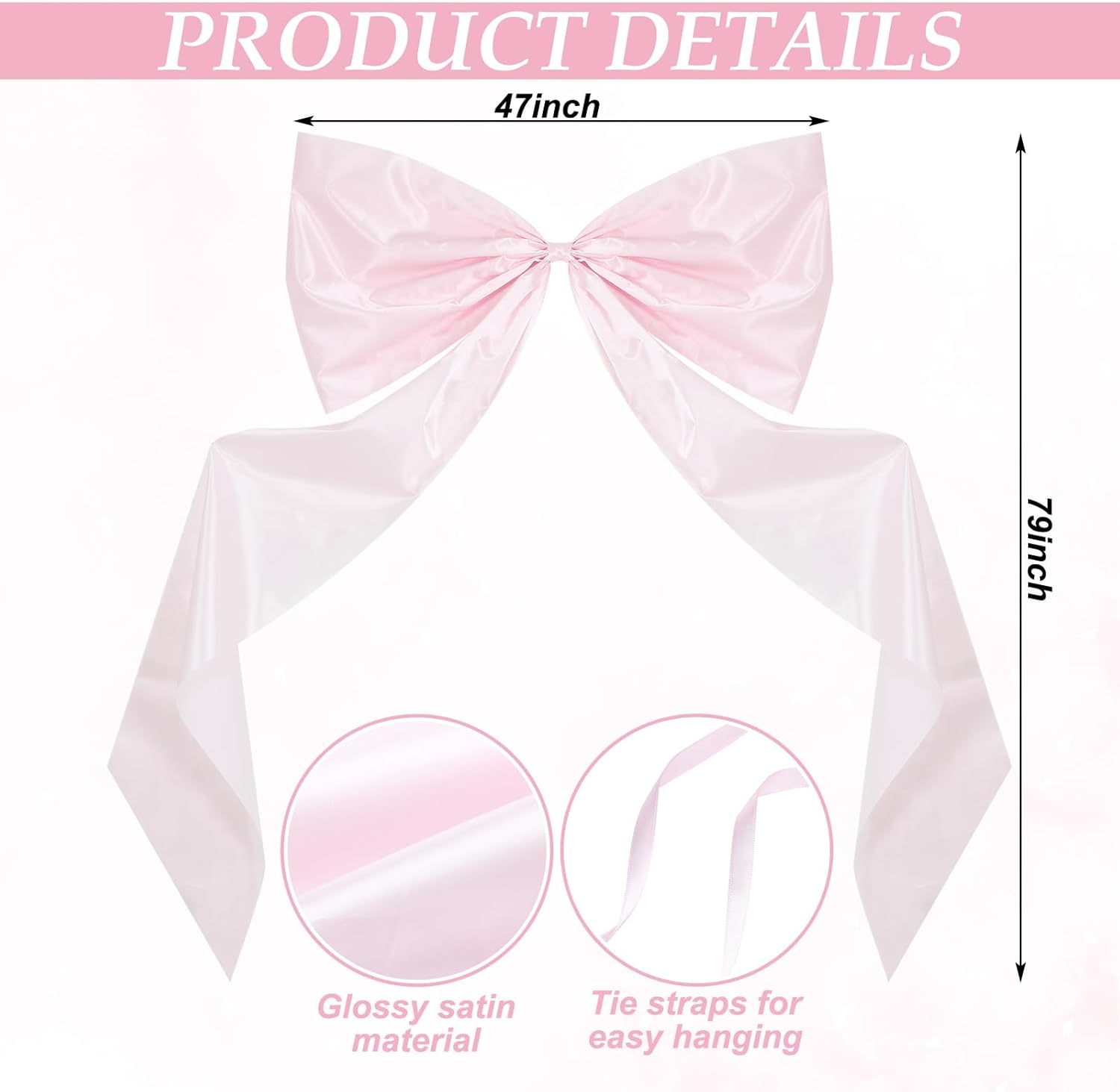 Wavwavw Giant Pink Satin Bow Decoration - 6.33 Ft Extra Large Oversized Gift Wrap for Weddings & Events | Perfect for Fireplaces, Mirrors, Trees, and Arches