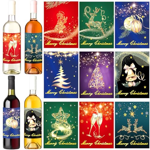 WorldBazaar Gold Foil Christmas Wine Bottle Stickers, 54-Pack