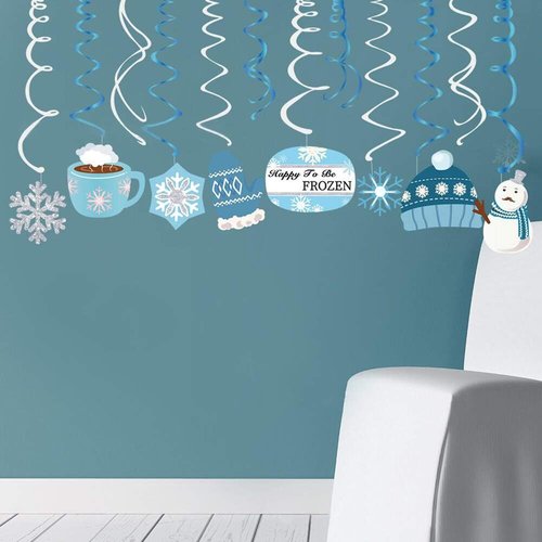 Christmas Snowman & Snowflake Hanging Swirl Decorations - 30 Ct Festive Winter Decor for Home & Office
