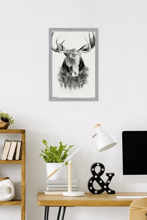 Trends International Moose - Trees Wall Poster, 22.4L x 14.7W, Gray Framed Version