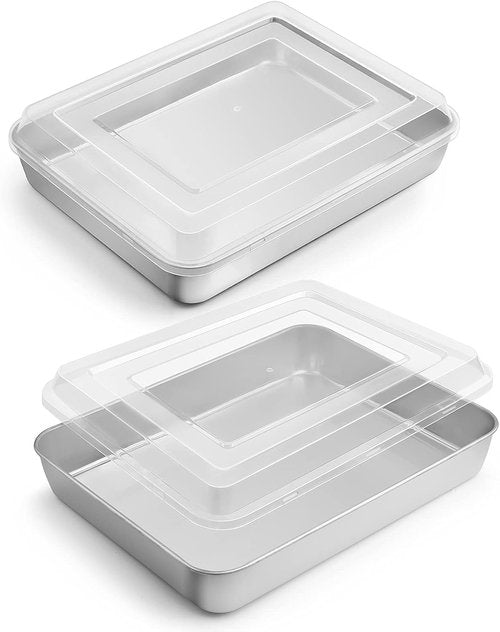E-far Toaster Oven Baking Pan Set - 10.4”x 8”x 2” Stainless Steel Cake Pans with Lids | Non-Toxic & Dishwasher Safe