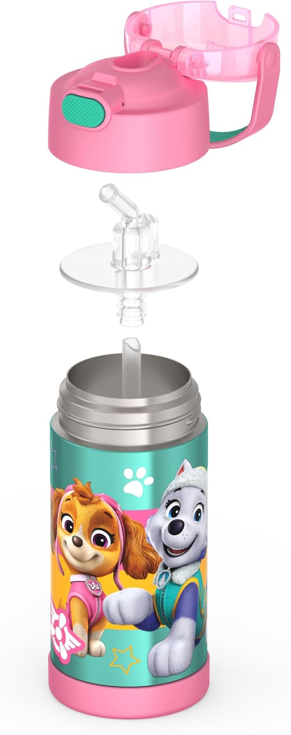 THERMOS FUNTAINER Water Bottle - 12 Ounce Stainless Steel Insulated Bottle with Straw | Paw Patrol Design