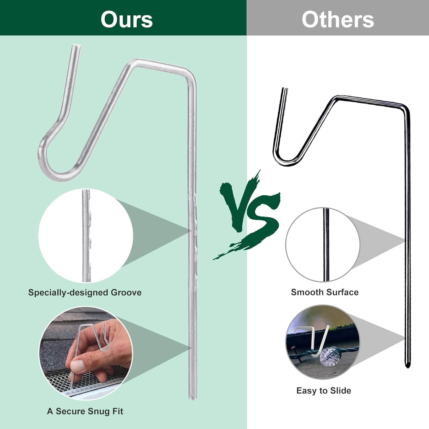 Skiennix 100-Count Metal Gutter Hooks - Durable Outdoor Christmas Light Hangers for Eaves & Fences