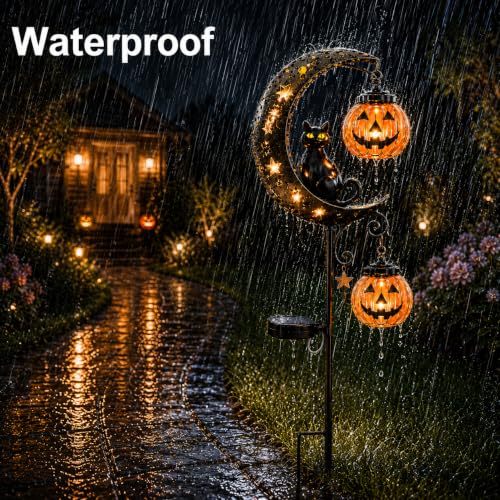 Solar Black Cat & Pumpkin Moon Garden Stake Light - Waterproof Pathway Decor