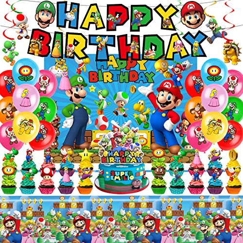 Video Game Birthday Party Decorations Set - Banner, Balloons & Tablecloth