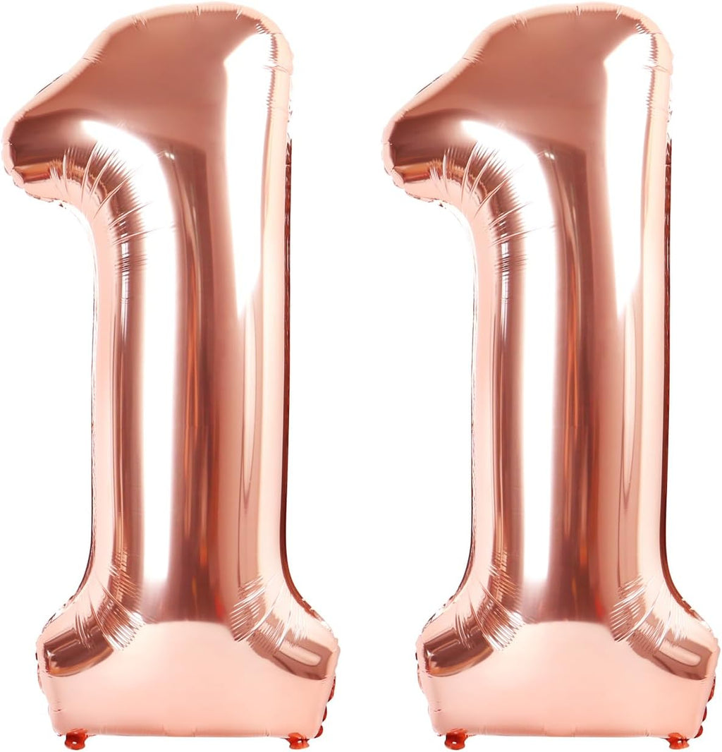Rose Gold 40-Inch Number Balloons - Perfect Birthday Party Decoration for 11th Celebrations