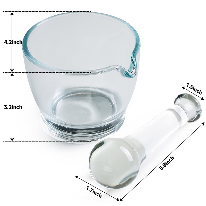 Ultrassist 8oz Glass Mortar and Pestle Bowl, Medicine Grinder and Mixer for Pharmacy or Science Lab