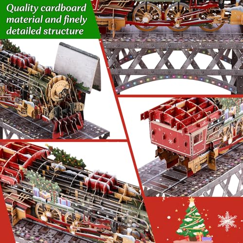 Teling Christmas Train Pop-up Card with Envelope - Vintage Steam Locomotive, Festive Keepsake, Model Rail Fan Gift - Christmas Train Variation