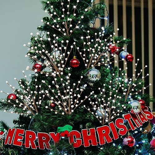 Sggvecsy 15Pcs White Holly Berry Stems - Artificial Red Berries with Pearl Finish, 16in Christmas Picks