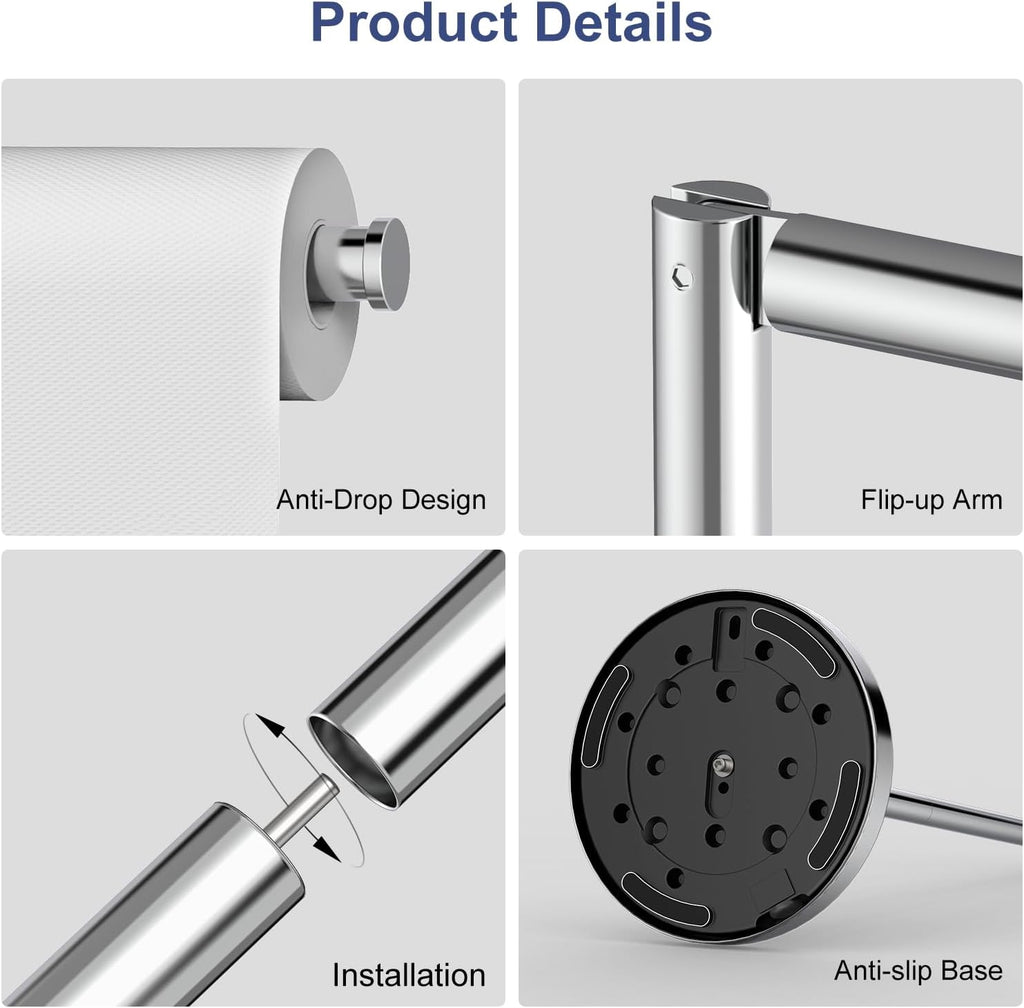 Polished Chrome Toilet Paper Holder Stand by [Brand Name] - Free Standing Design for 4 Rolls, Stainless Steel with Non-Slip Base
