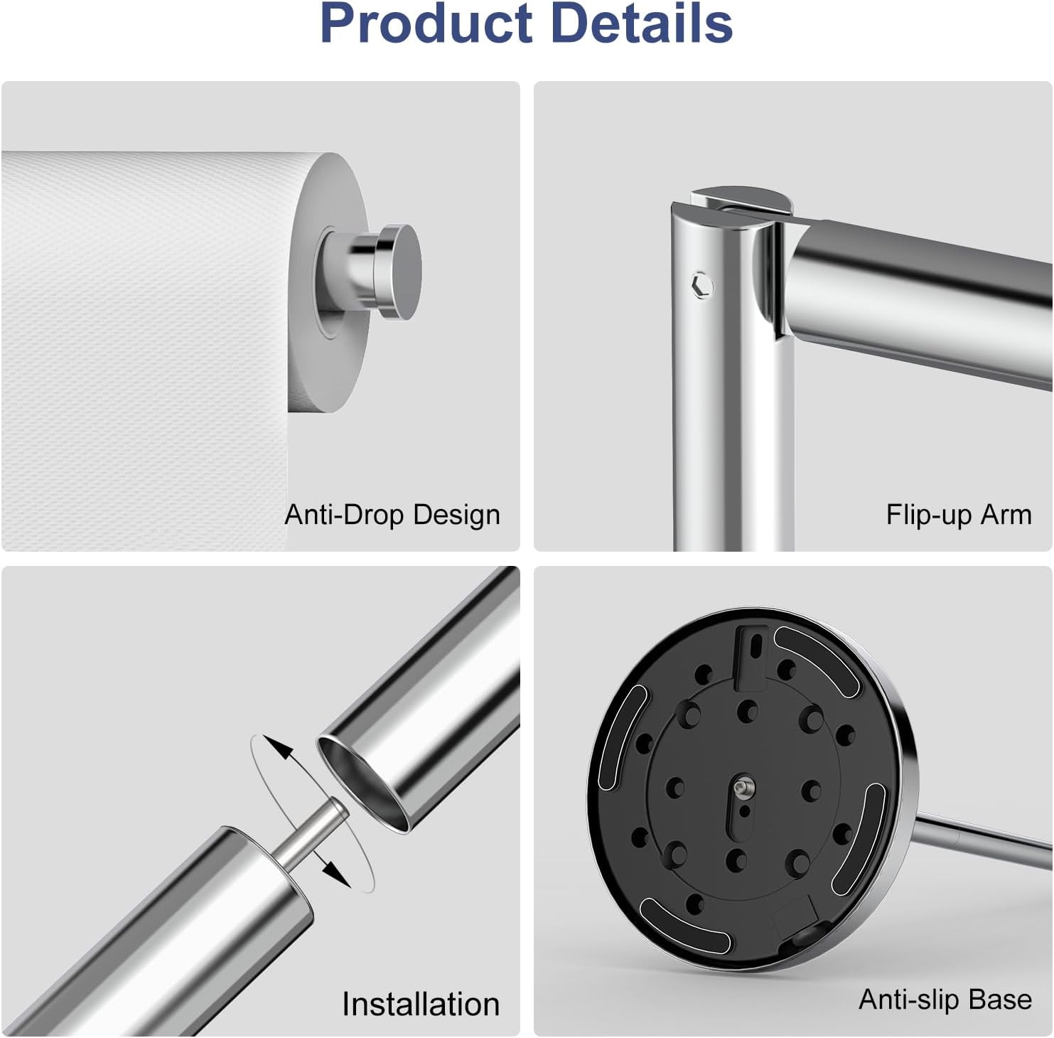 Polished Chrome Toilet Paper Holder Stand by [Brand Name] - Free Standing Design for 4 Rolls, Stainless Steel with Non-Slip Base
