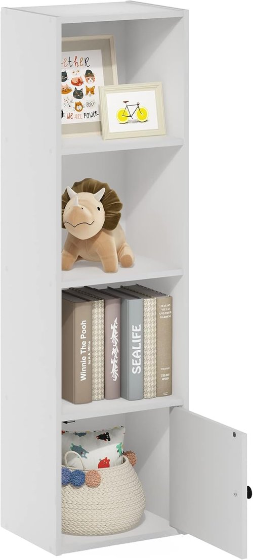 Furinno Luder Bookcase - Stylish 1-Door Storage Cabinet in White | Perfect for Home Organization