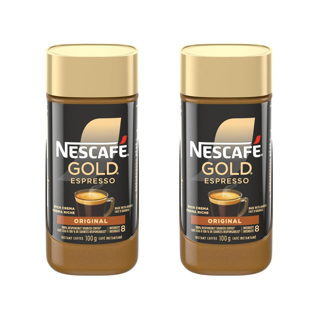 NESCAFE Gold Espresso Instant Coffee - Rich Flavor, 100g Jar (2 Pack) | Imported from Canada