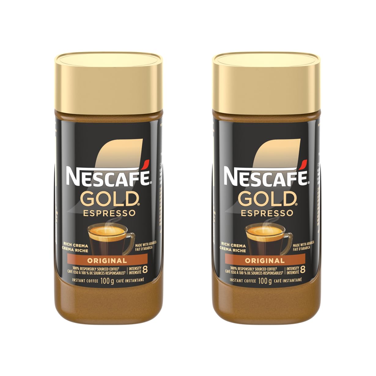 NESCAFE Gold Espresso Instant Coffee - Rich Flavor, 100g Jar (2 Pack) | Imported from Canada