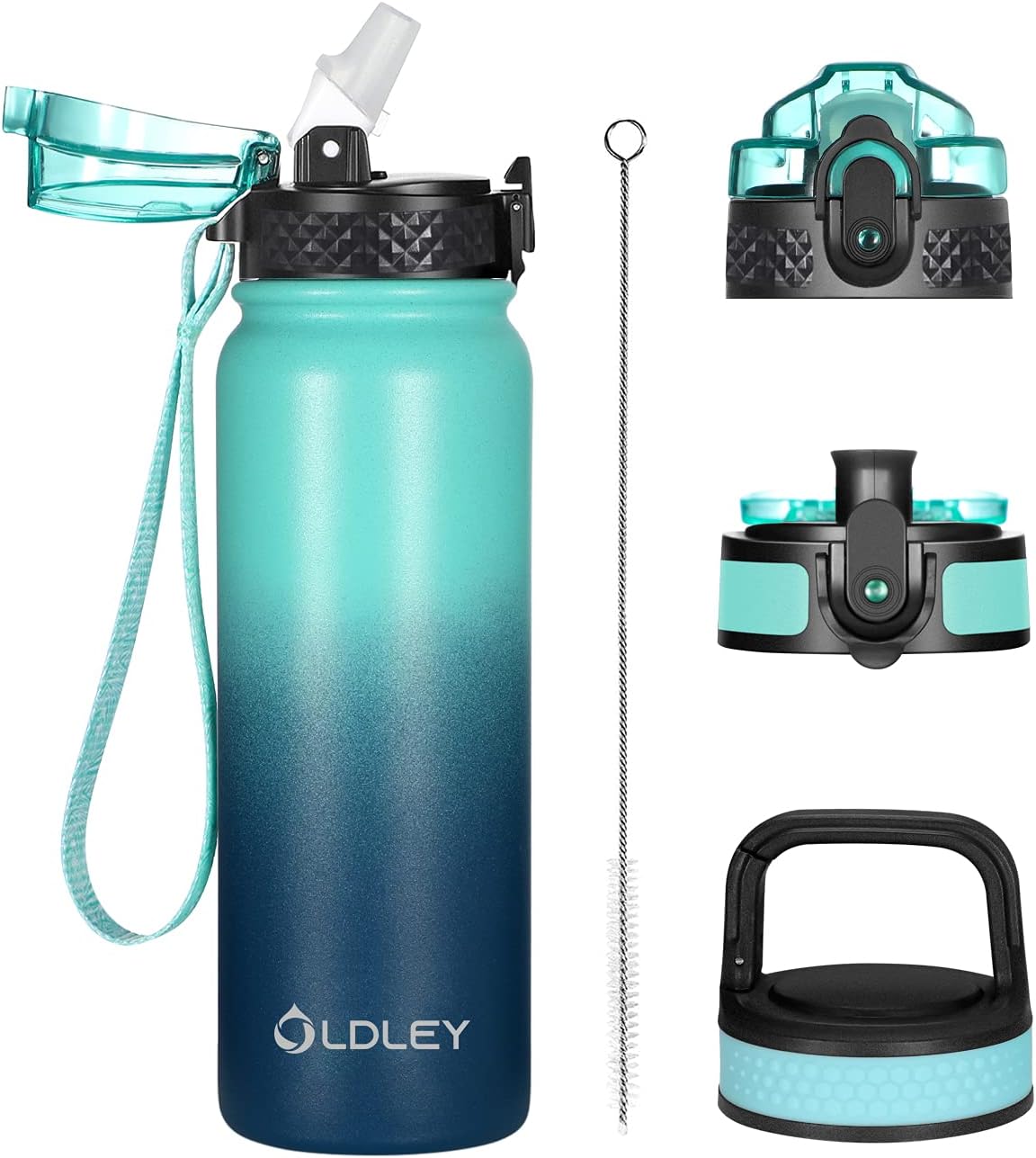 Oldley Insulated Water Bottle - 20oz Stainless Steel with 3 Lids, Fruit Strainer & Leak-Proof Design