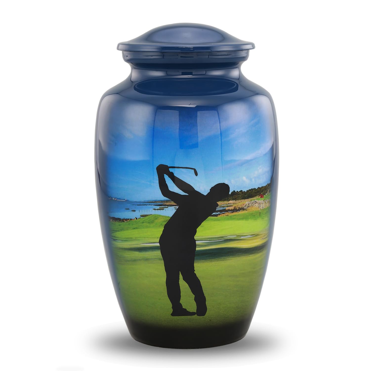 Golf Urn - Full Size Golfer Cremation Urns - Adult Classic Sports Urns - Golf Lovers Funeral and Memorial Urns for Human Ashes Upto 200 Lbs with Velvet Bag (Large)
