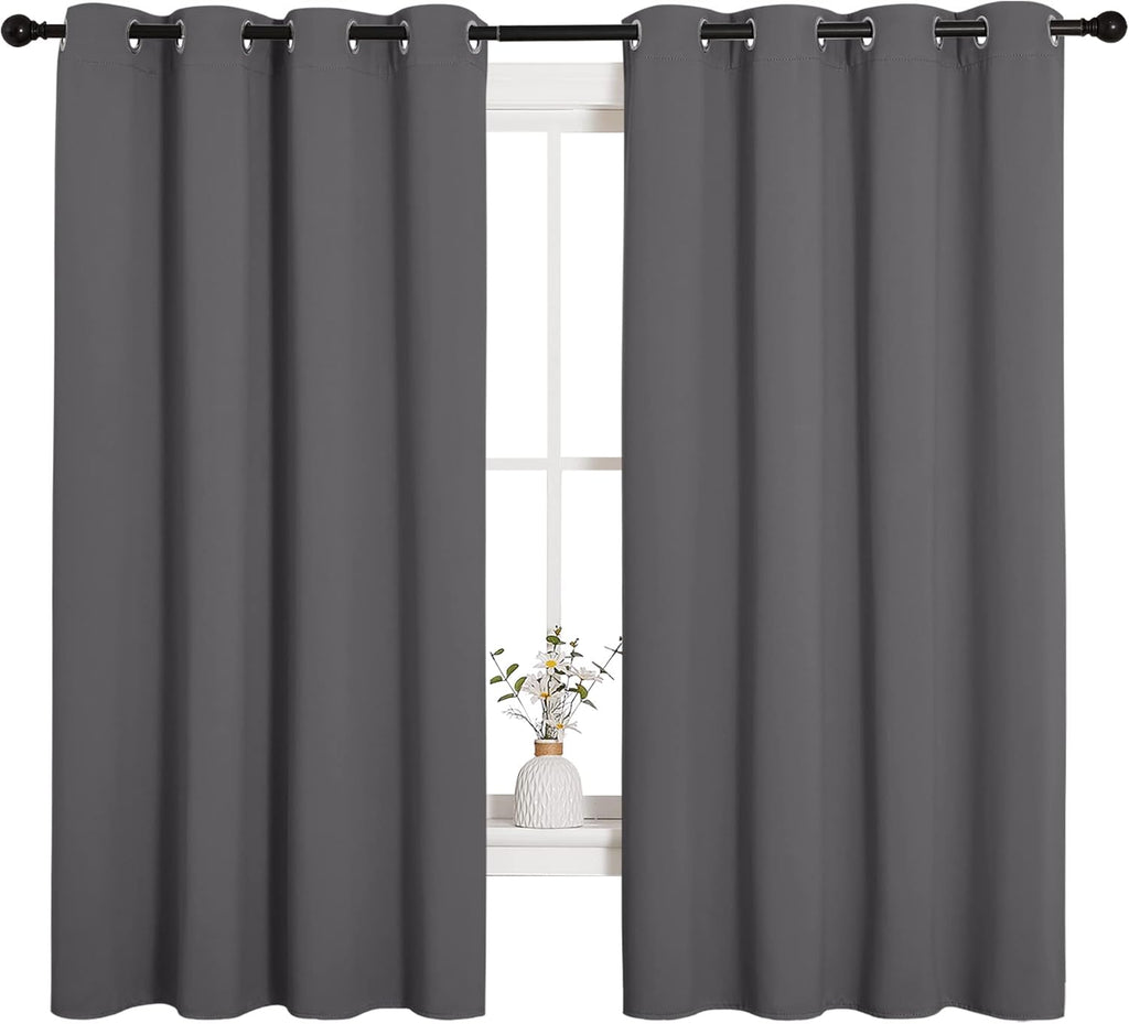 NICETOWN Grey Blackout Curtain Panels - Thermal Insulated Grommet Top Draperies | 2 Panels, 55x68 Inch