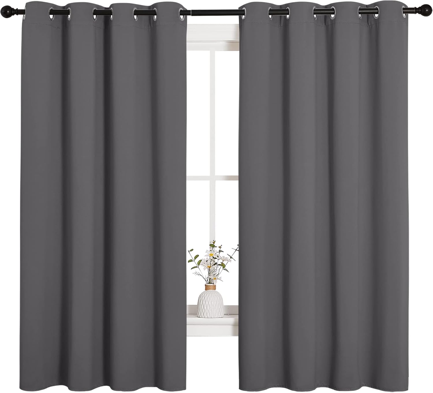 NICETOWN Grey Blackout Curtain Panels - Thermal Insulated Grommet Top Draperies | 2 Panels, 55x68 Inch