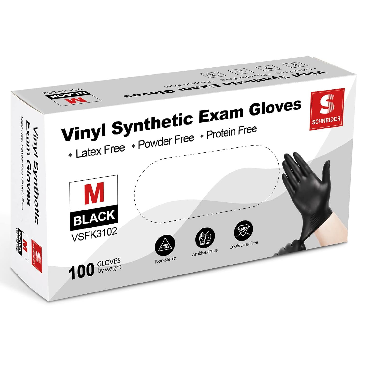 Vinyl Exam Gloves - 4 Mil Thickness | Medium Size, Black & Clear - 100 Count Boxes