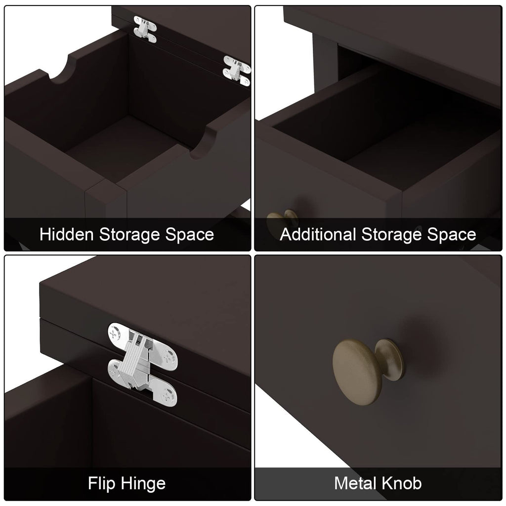 ChooChoo End Table, Flip Top Narrow End Table with Drawer, Accent Small Side Table Nightstand for Living Room, Bedroom, and Small Spaces, Espresso